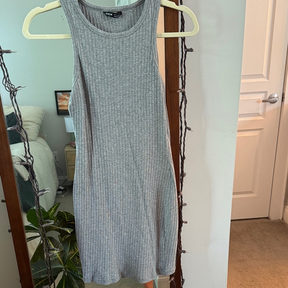 Gray Ribbed Mini Dress